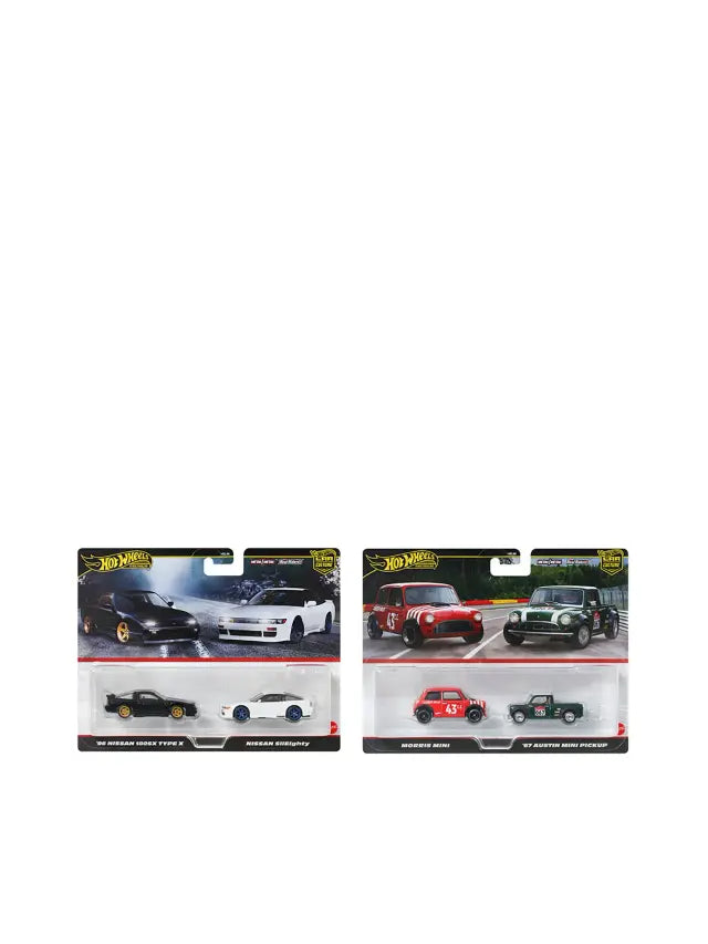 Hot Wheels Car Culture 2-Car Premium Set Diecast Collection | Morris Mini & Austin Mini Pickup | AMC Javelin & Rebel Machine | Nissan 180SX Type X & Nissan SilEighty | 1:64 Scale Collectible- Set of 3 - Ages 3+