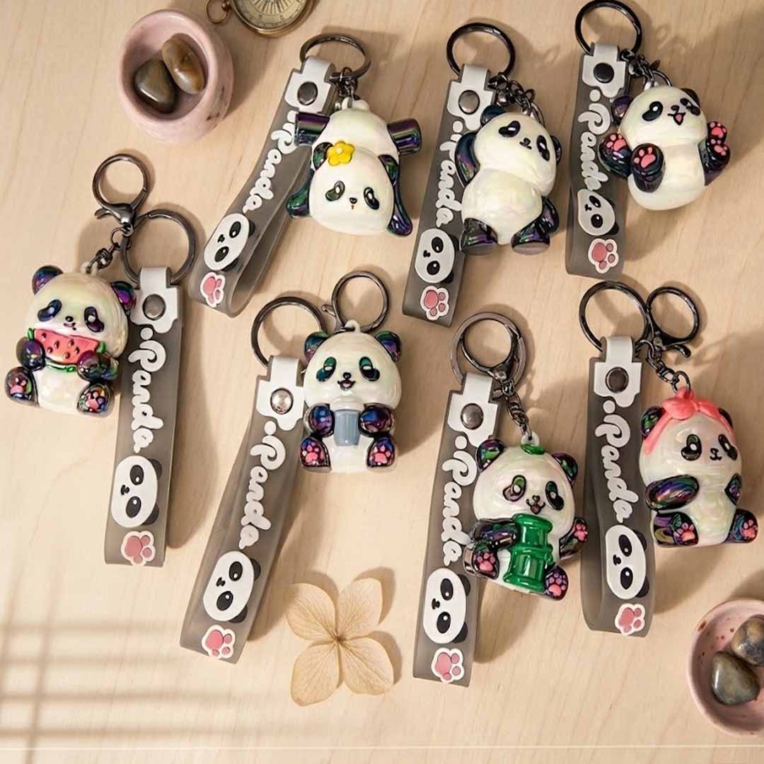 Cute Panda Character Keychain with Strap – Kawaii Panda PVC Keyring Charm for Bags, Backpacks & Keys ( 1 Assorted Random Design)