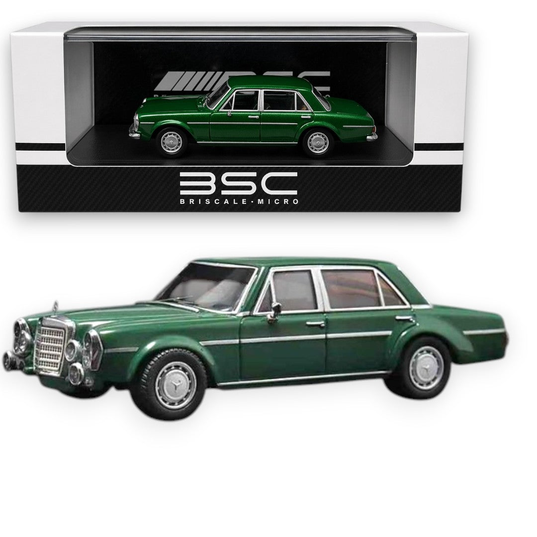 BSC 1:64 Mercedes-Benz 300SEL 6.8 AMG W109 Green Diecast Car – Collectible Scale Car with Display Case (Green)