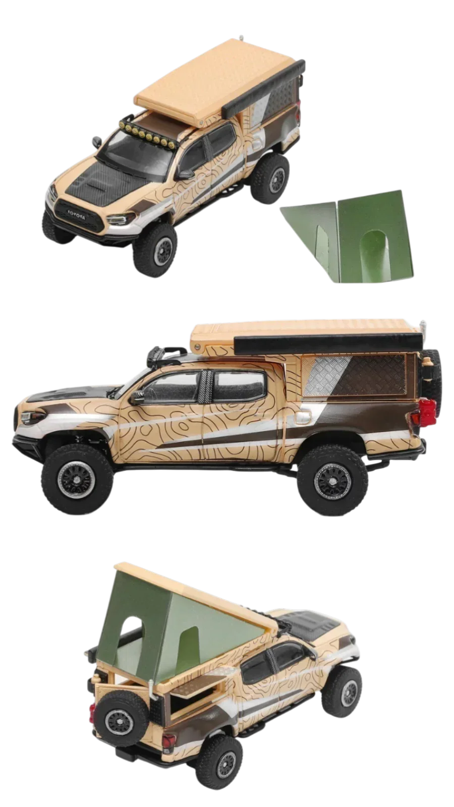 GCD 528 Toyota Tacoma Camper Desert Edition Diecast Model Car with Pop-Up Tent – Premium Collectible Pickup Truck Miniature