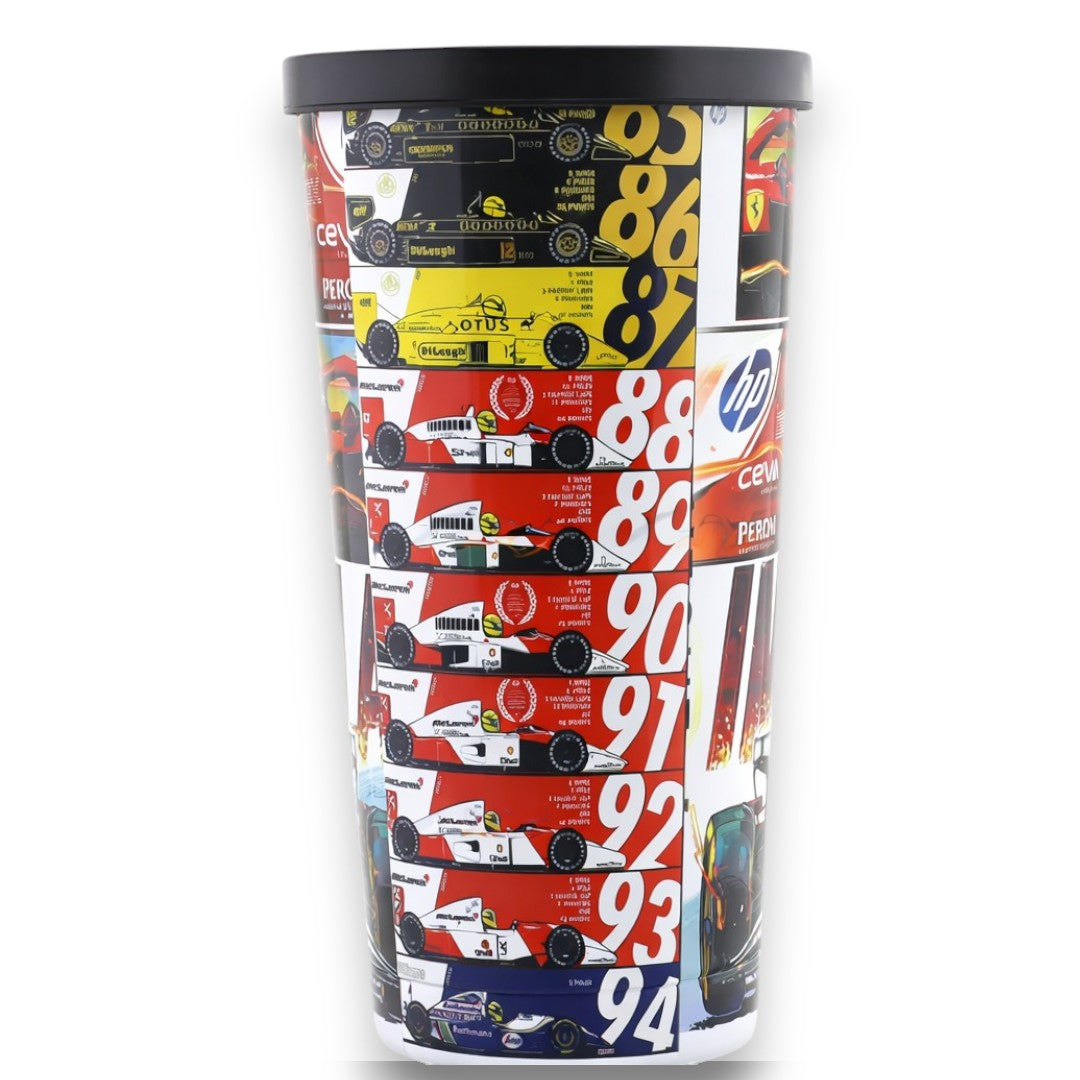 Ferrari F1 Evolution Racing Tumbler Cup with Lid 500ml – Formula 1 Car History Theme Travel Drink Cup for Motorsport Fans