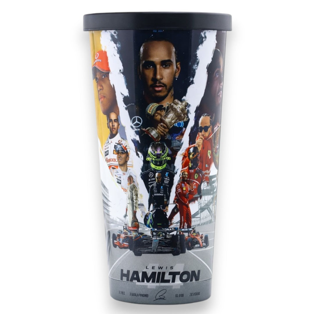 Lewis Hamilton F1 Racing Tribute Tumbler Cup with Lid 500ml – Formula 1 Motorsport Theme Travel Drink Cup for Racing Fans