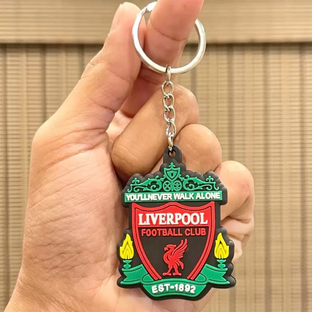 Football Club Logo Keychains Set of 3 – Manchester United F.C., FC Barcelona & Liverpool F.C. Rubber Keyrings for Fans