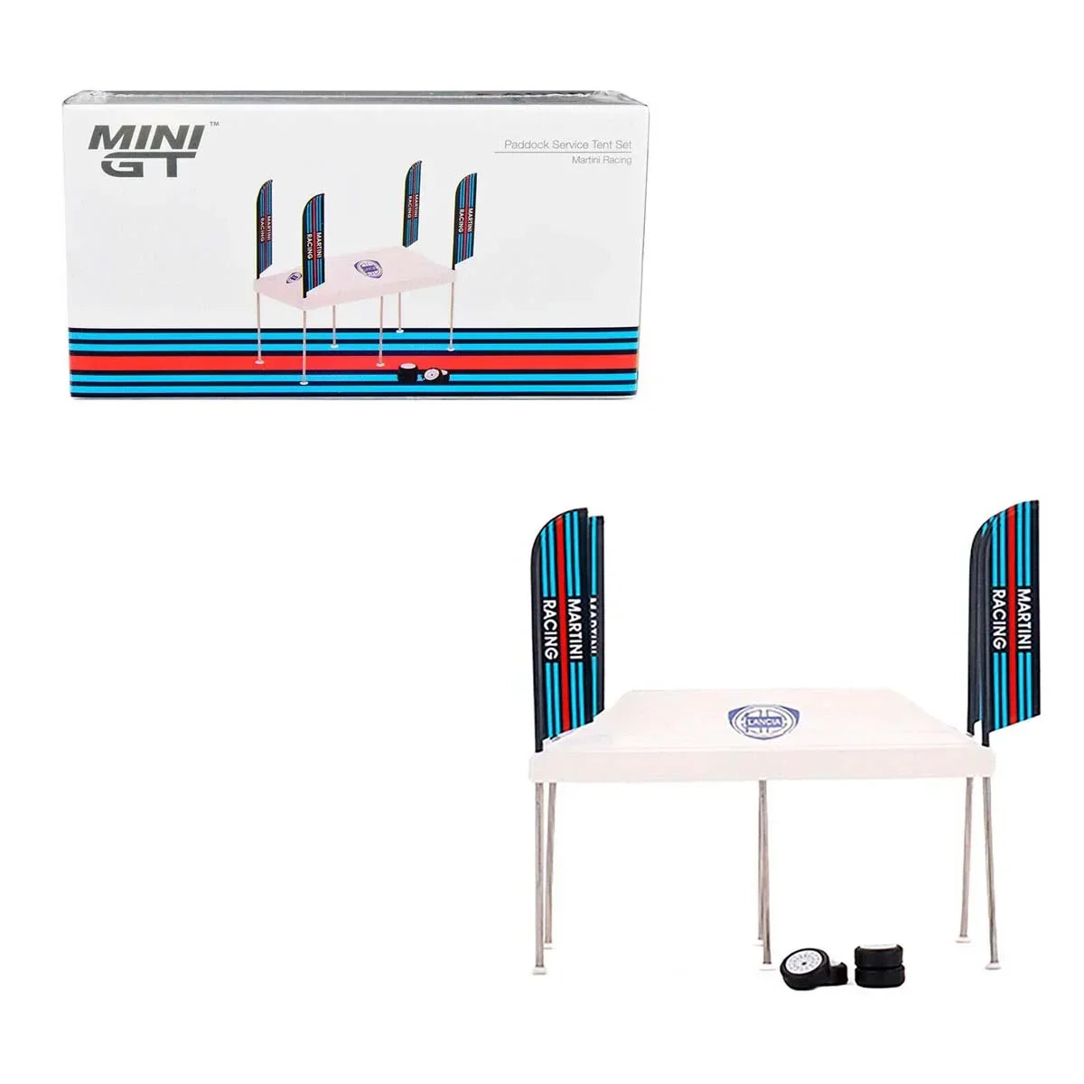 Mini GT 1:64 Paddock Service Tent Set Martini Racing AC16 - Jaiman Toys