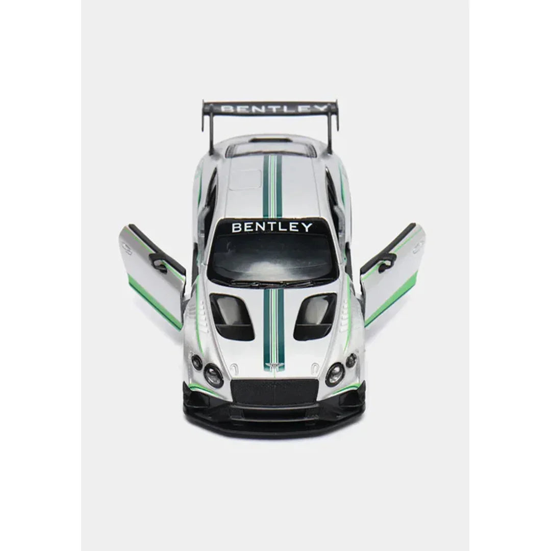 KiNSMART 2018 Bentley Continental GT3 – 1:38 Scale Die-Cast Model Car – Pullback Action Collectible - Silver - Jaiman Toys