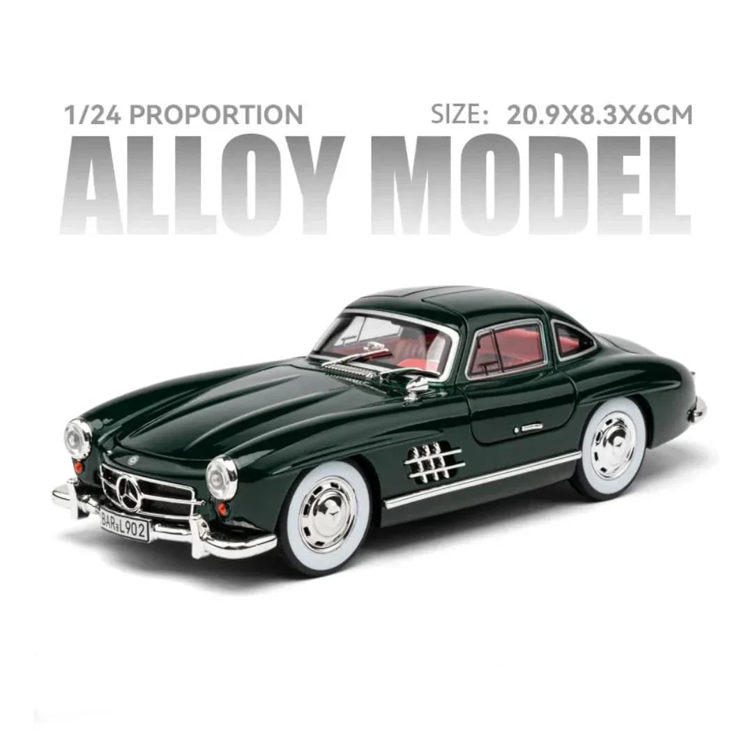 1:24 Mercedes-Benz 300SL Die-Cast Alloy Model Car β Pull Back Sports Car Toy with Openable Doors, Light & Music (Green) - Jaiman Toys
