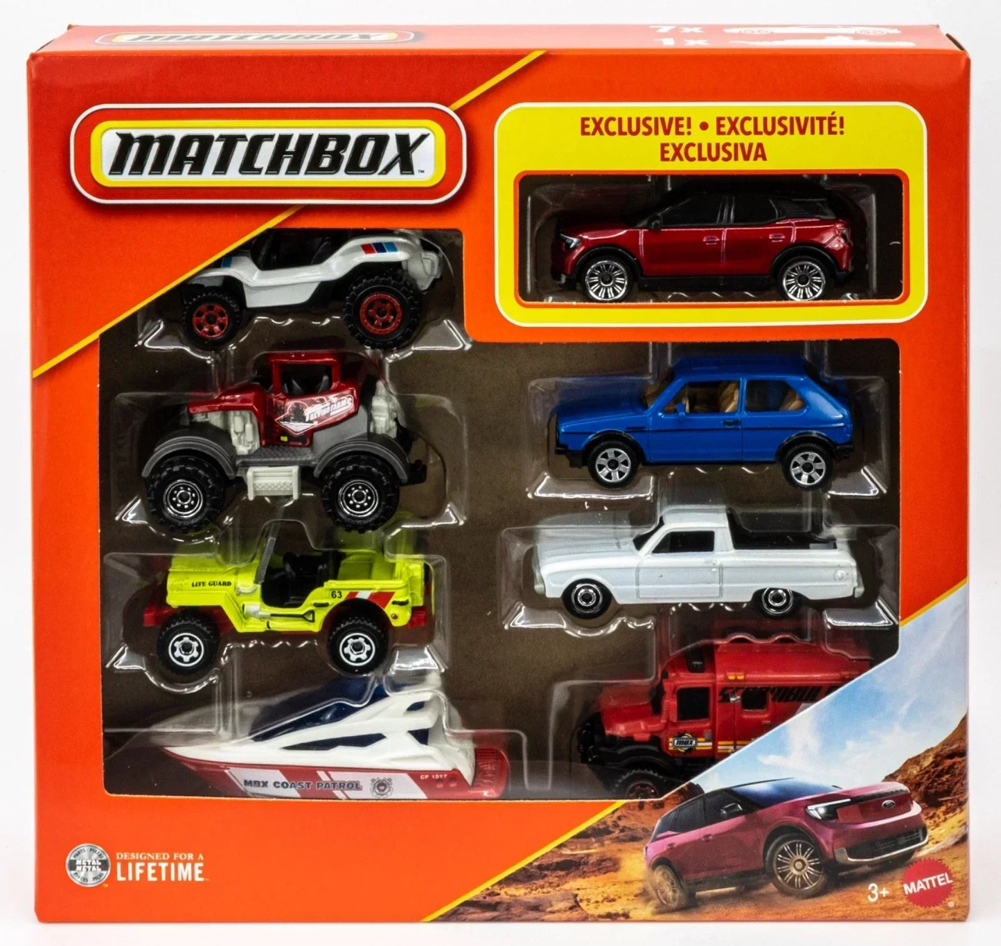 Matchbox 1:64 8-Pack Diecast Cars Set – Includes Exclusive 2024 Ford Explorer BEV Rapid Red Metallic