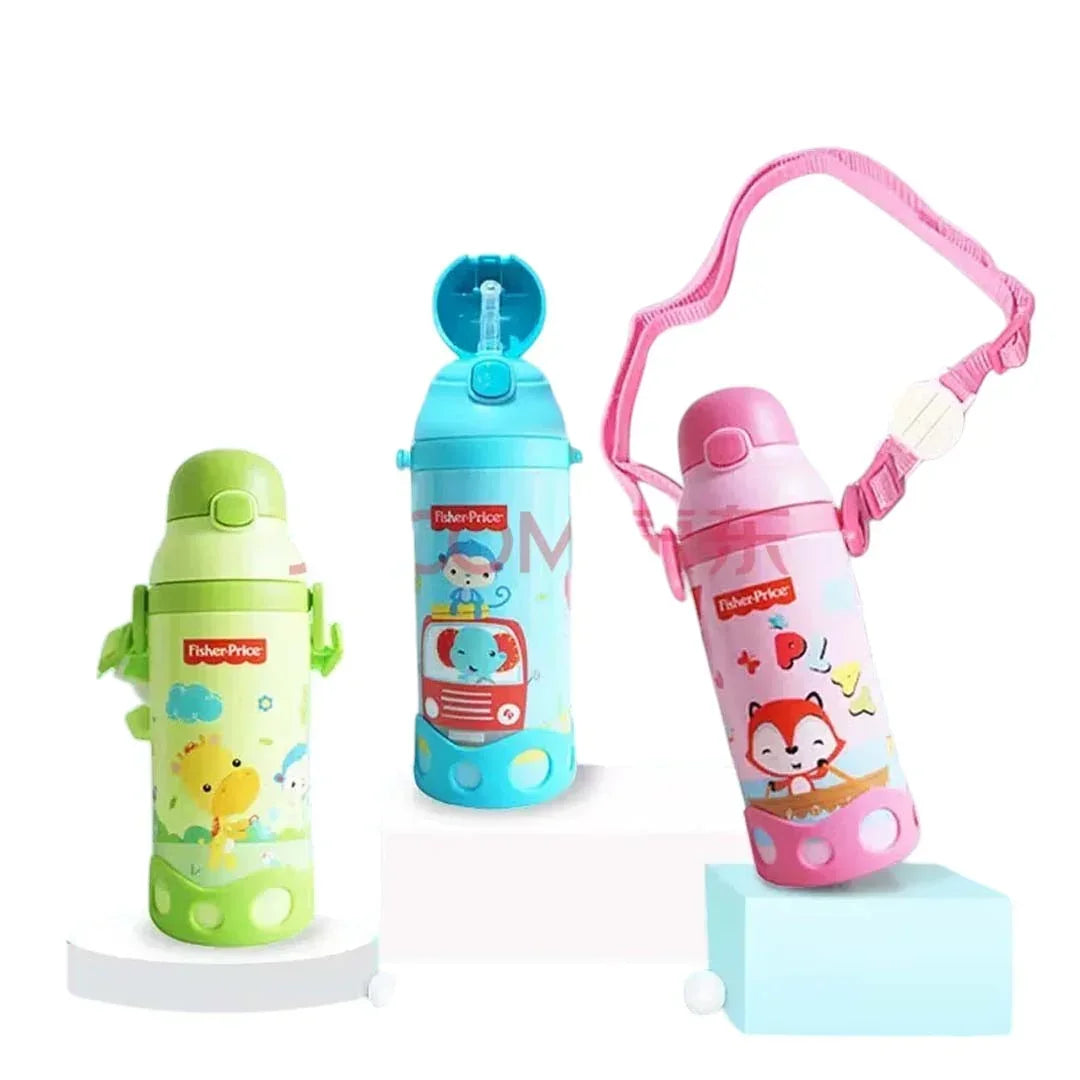 Fisher-Price Kids Water Bottle with Straw & Strap – 500ml, Insulated for Hot & Cold Drinks, Perfect for Toddlers 12 Months+ - Blue - Jaiman Toys