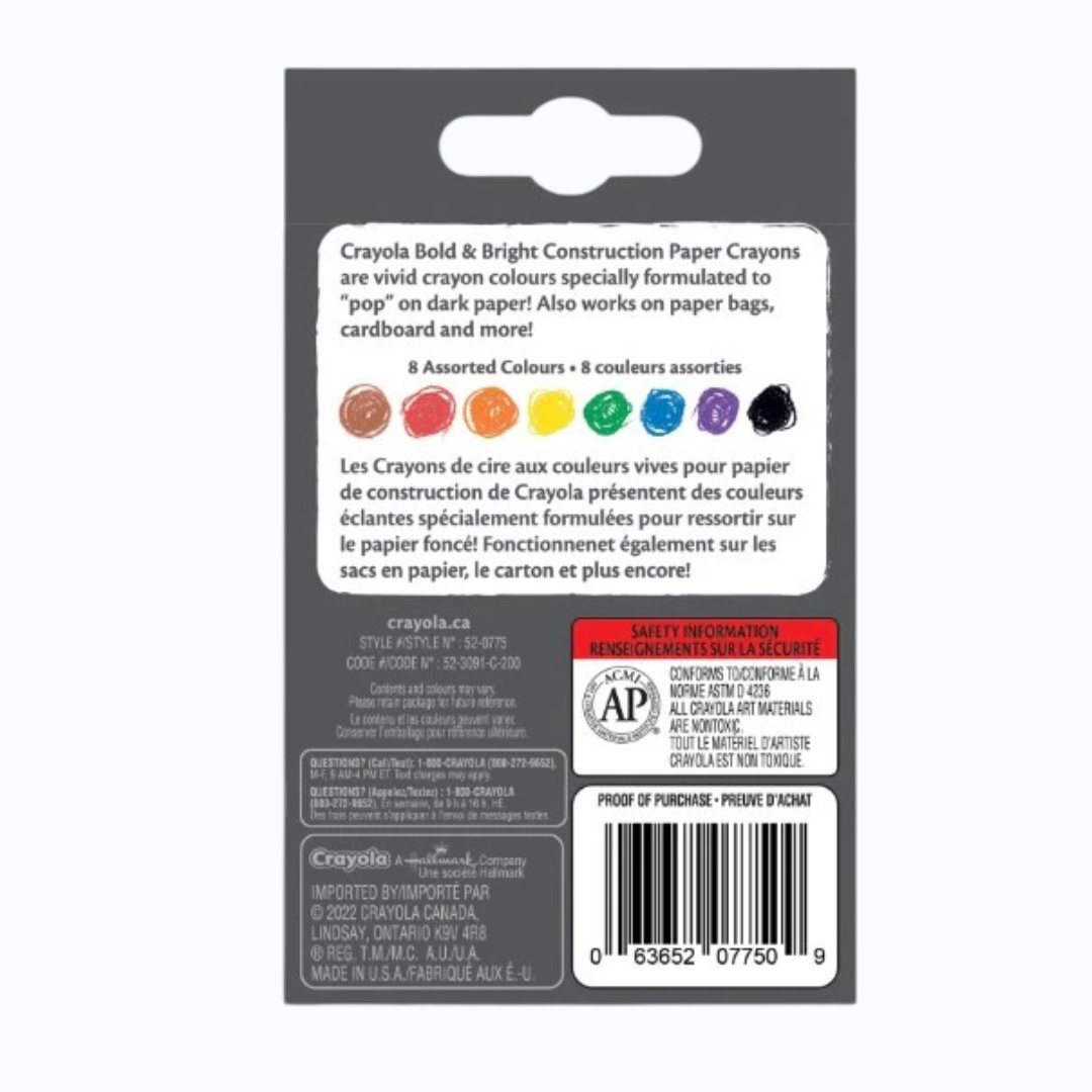 Crayola Bold & Bright Construction Paper Crayons, 8 Count