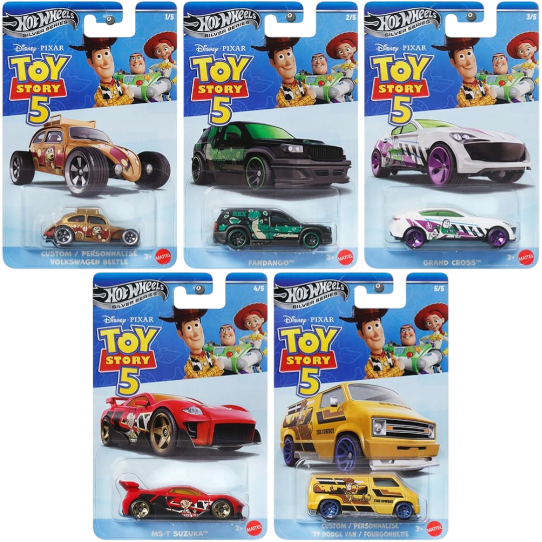 Hot Wheels Disney Pixar Toy Story 5 Diecast Cars Set (Pack of 5) – 1:64 Scale Collectible Vehicles