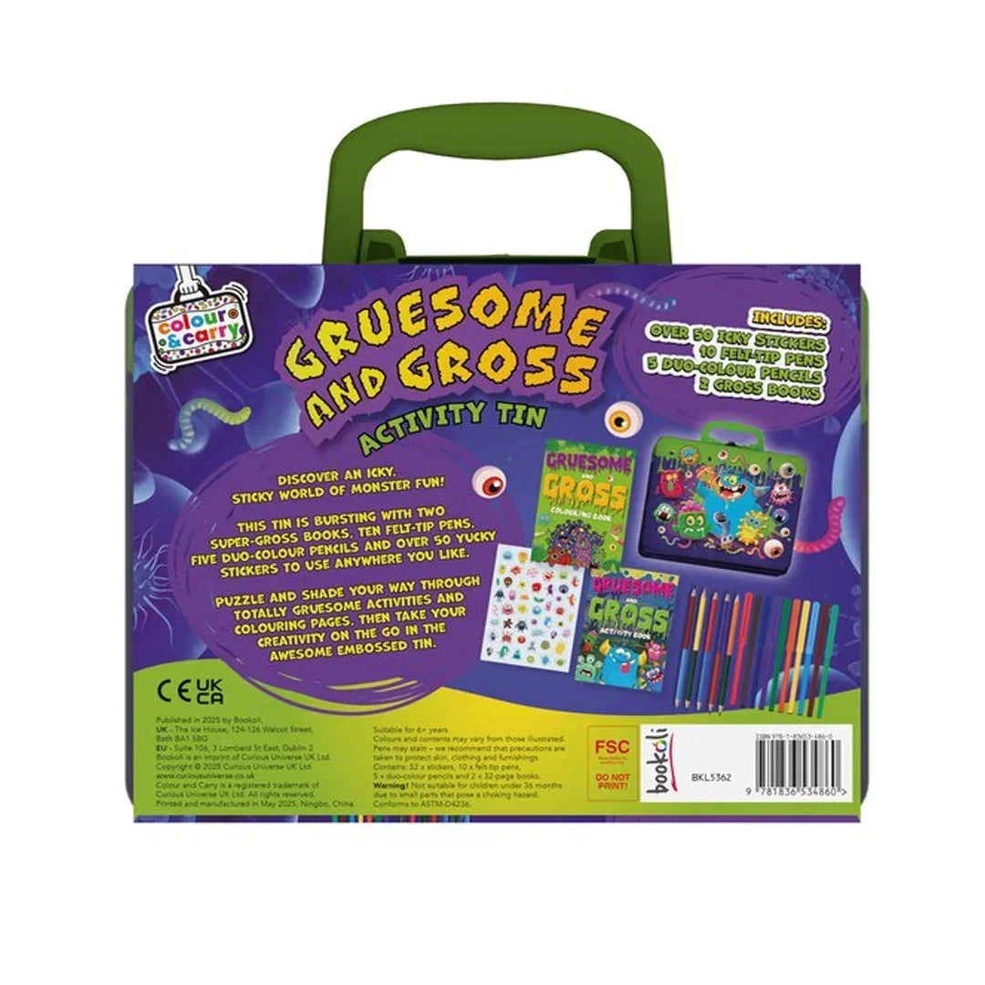 Colour & Carry Gruesome & Gross Activity Tin – Kids Creative Colouring & Sticker Fun Set