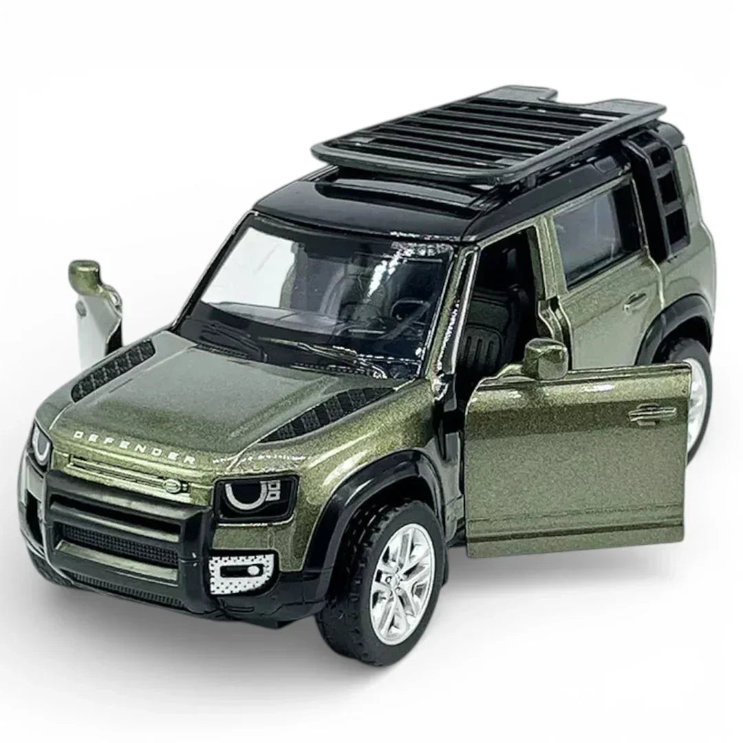 MSZ 1:42 Land Rover Defender 110 Die-Cast Model Car – Metallic Olive Green Pull Back with Openable Doors (67702)