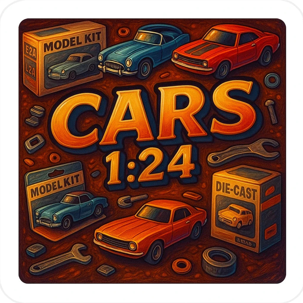 1:24 scale die-cast model cars with car kits, toy wrenches, and collectible packaging.