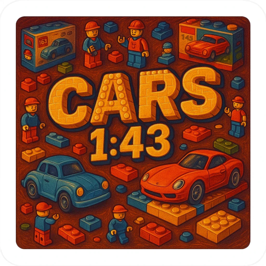 1:43 scale toy cars with building bricks and mini action figures, collectible car theme