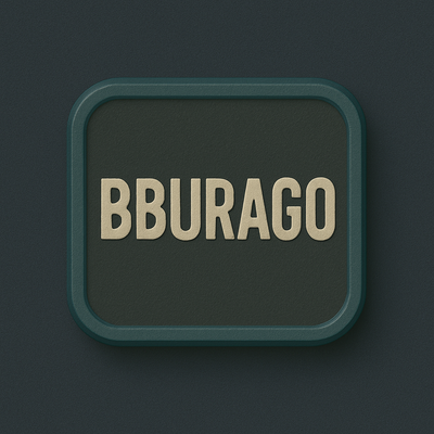 BBURAGO logo on a dark green rectangular badge, toy collectible branding image