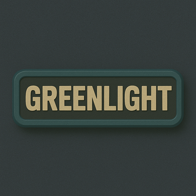 Greenlight logo in bold beige letters on a dark green rectangular badge, toy collectible branding