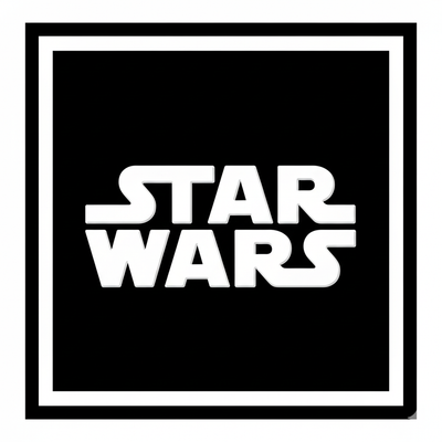 Star Wars logo in bold white letters on a black background with a white border