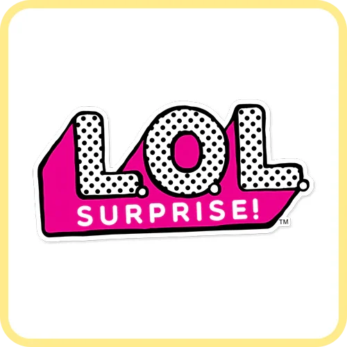 LOL Surprise logo in black, white, and pink with polka dots, kids collectible toy branding