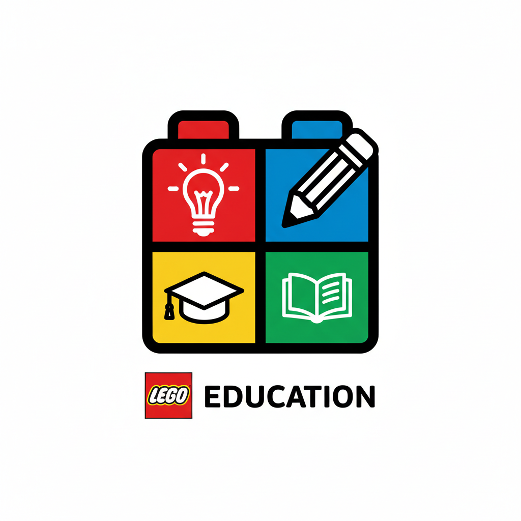 LEGO Education logo with icons of lightbulb, pencil, graduation cap, and open book.