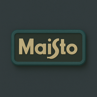 Maisto logo with bold gold lettering inside a green rectangular badge, toy brand emblem