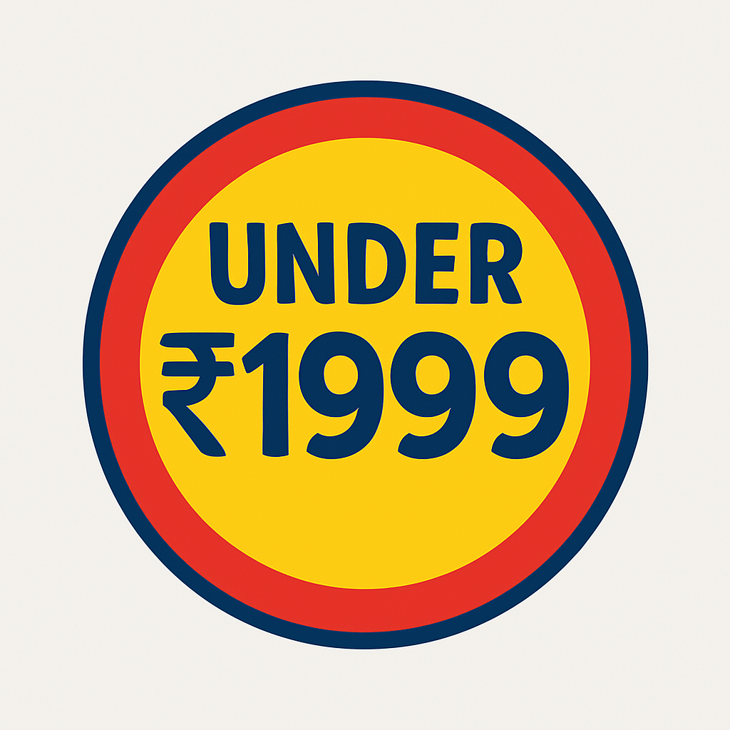 Yellow and red circular price badge with text 'Under ₹1999' on white background