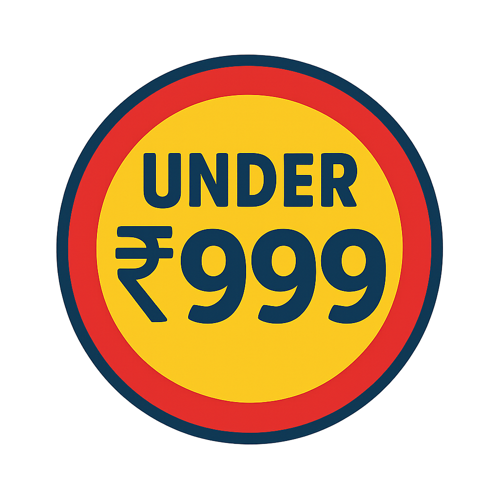 Yellow and red circular badge with 'Under ₹999' for affordable toys collection