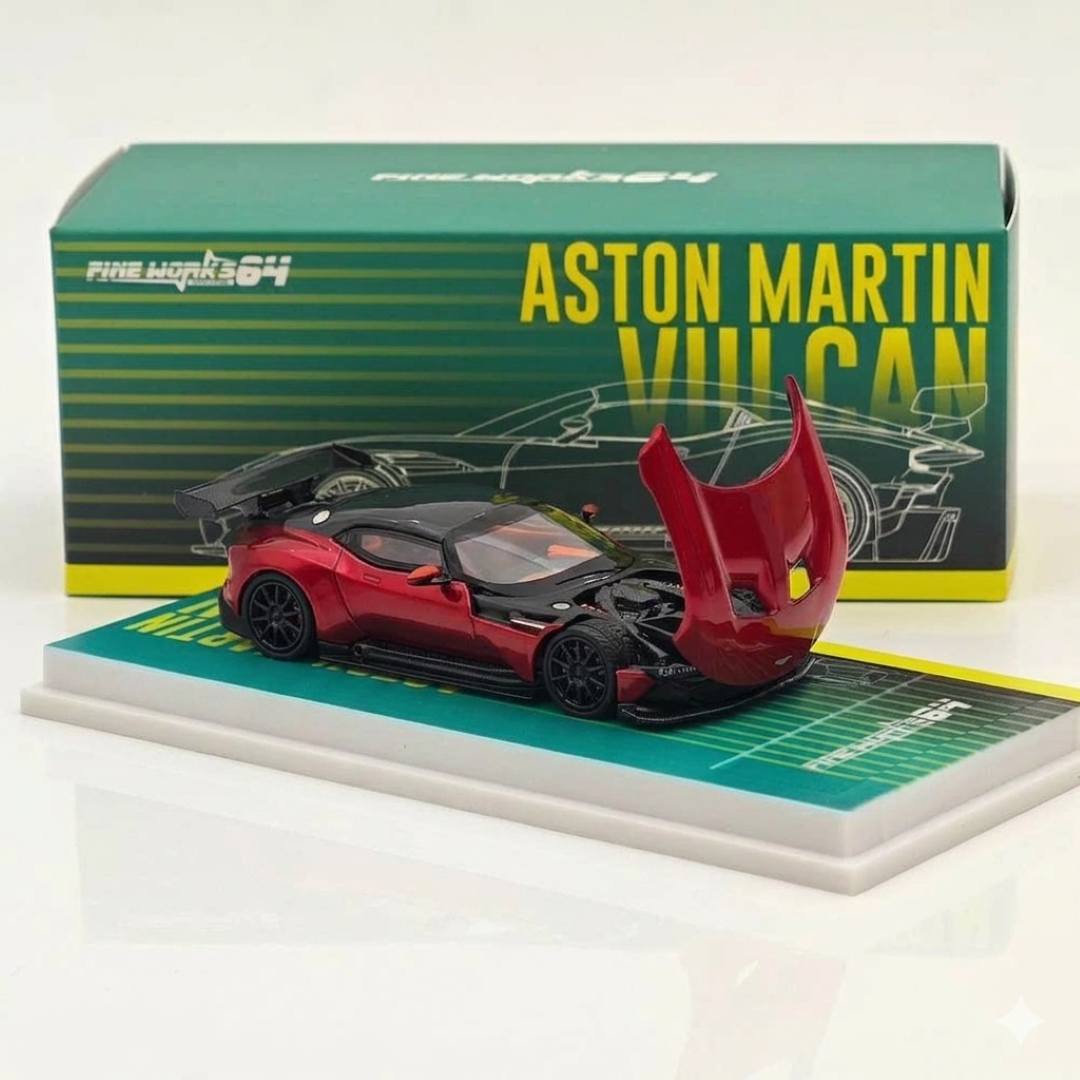Fine Works64 1:64 Aston Martin Vulcan Red Die-Cast Model Car | Premium Hypercar Collectible