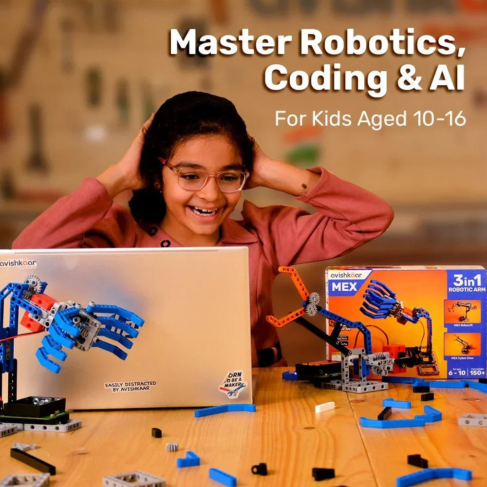 Avishkaar MEX 3‑in‑1 Robotic ARM Kit | Build, Code & Control Robots | STEM Kit for Ages 8+