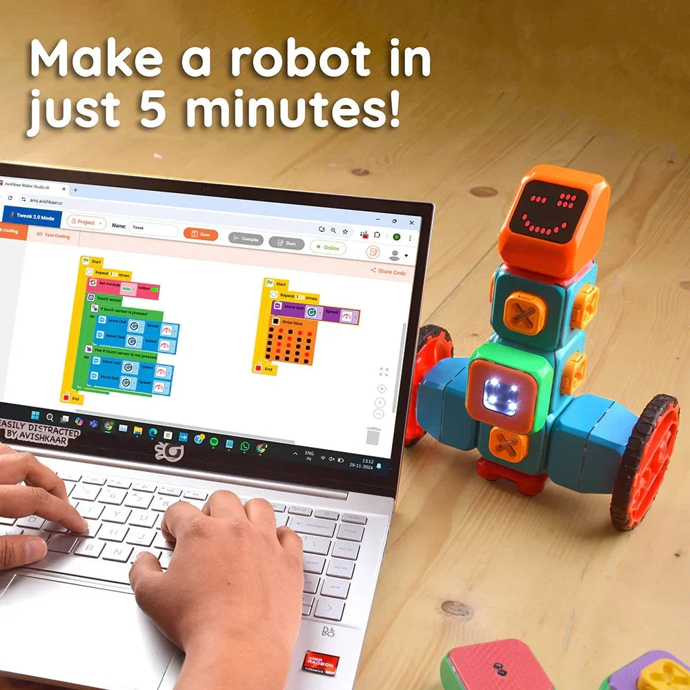 Avishkaar Tweak Robotics Kit for Kids | Modular STEM Toy with Block Coding & Sensors