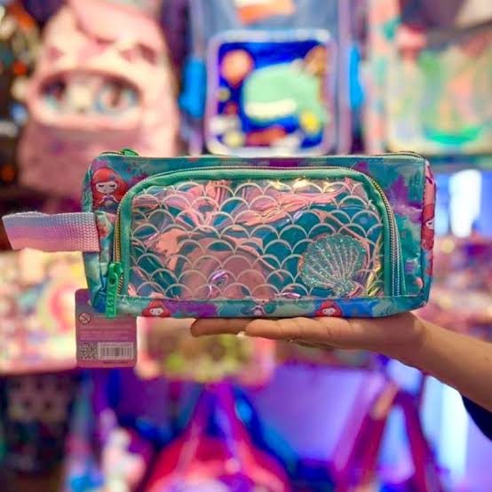 Vest Mermaid Pencil Pouch Case – Kids Stationery Organizer with Holographic Front Pocket