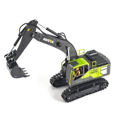 Huina 1661 1:18 Die-Cast Metal RC Excavator | 11-Channel Remote Control Construction Vehicle with LED Lights, Rechargeable Battery & 2.4GHz Radio System