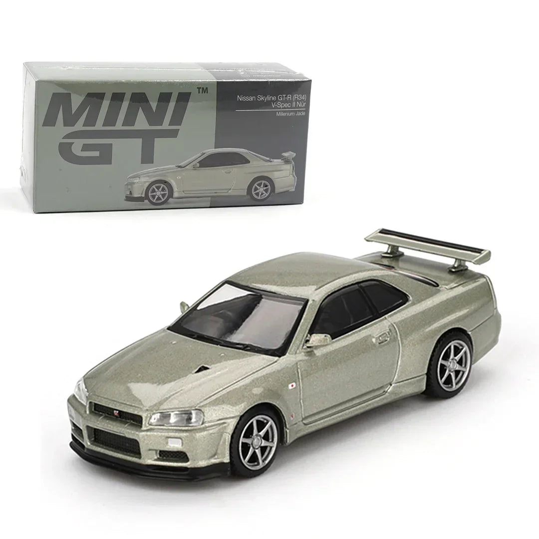 Mini GT 1:64 Duo Diecast Set – Lamborghini Revuelto Viola 30th Matte + Nissan Skyline GT-R R34 Millennium Jade Collectibles