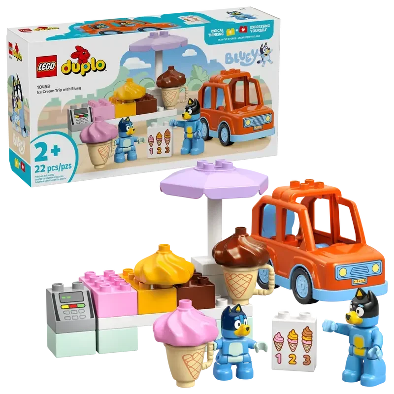 LEGO 10458 DUPLO Bluey Ice Cream Trip with Bluey - Toddler Toy for Kids, Boys, and Girls Ages 2+ - Includes Bluey Figure and Ice Cream Toy Stand - Jaiman Toys