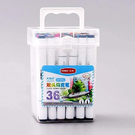 36 Alcohol-Based Dual Tip Brush Markers | 36 Vibrant Colors for Kids & Adults - Jaiman Toys