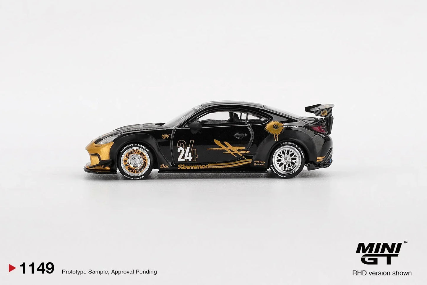Mini GT 1:64 Toyota GR86 Liberty Walk LBWK #24 Black Gold Diecast Model Car – MGT01149-R