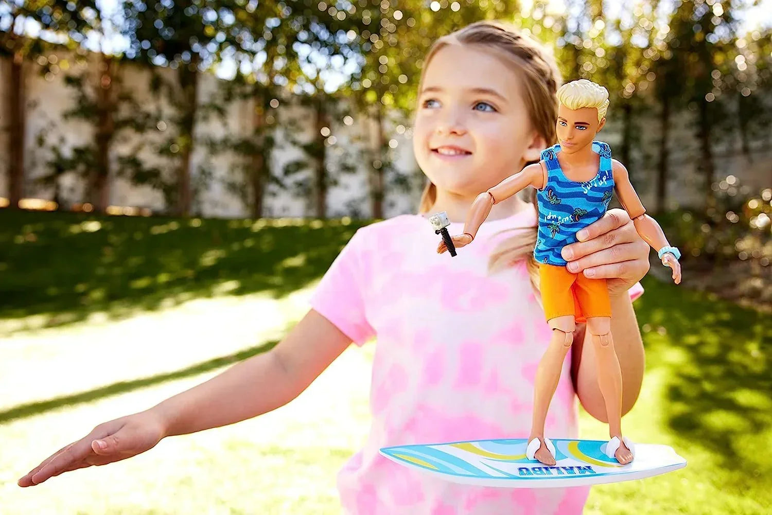 Barbie Ken Doll with Surfboard and Pet Puppy, Poseable Blonde Ken Beach Doll with Themed Accessories Like Towel - Jaiman Toys