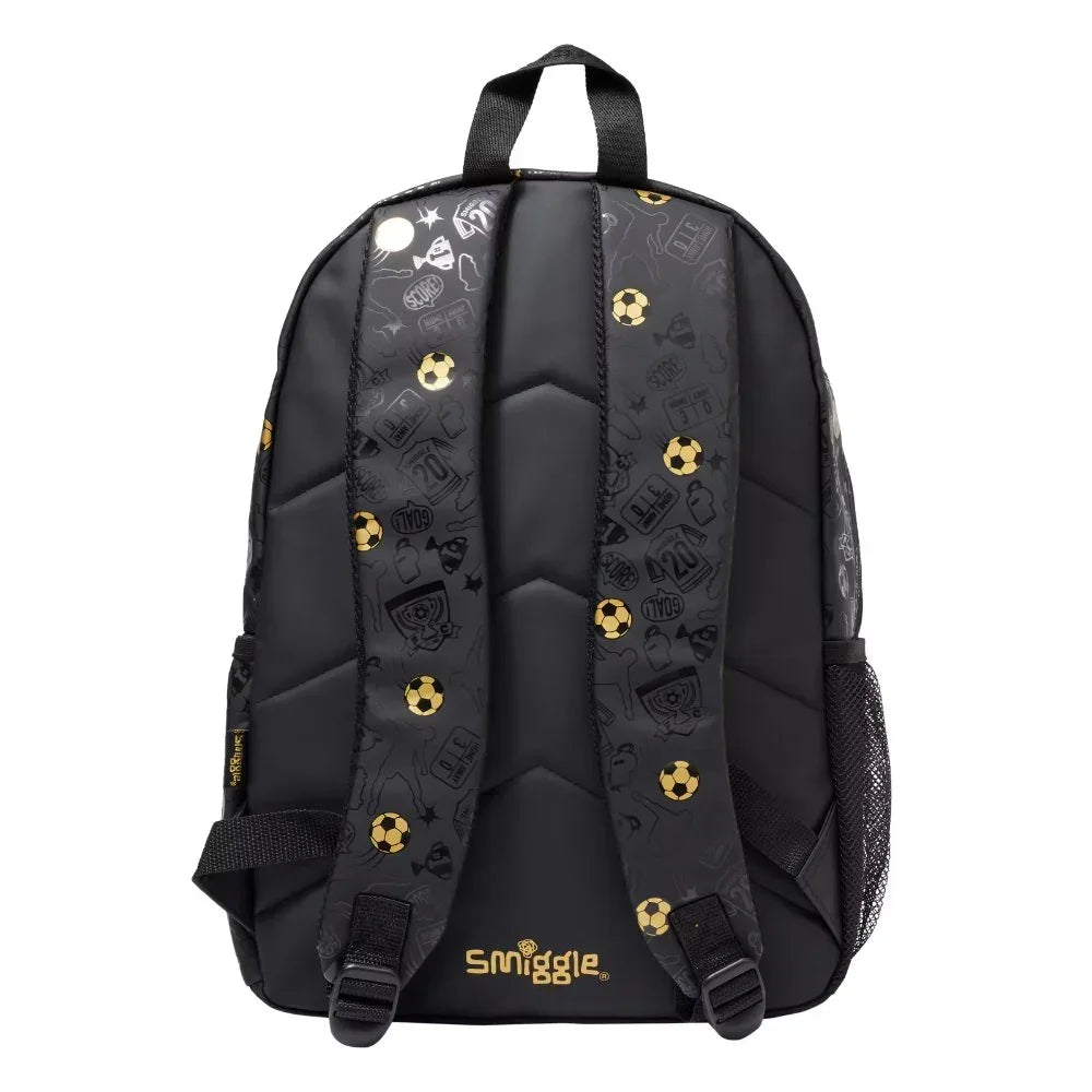 Smiggle Gold Football School Bag – Colorful & Stylish 15-Inch Kids Backpack with Compartments Section For Kids