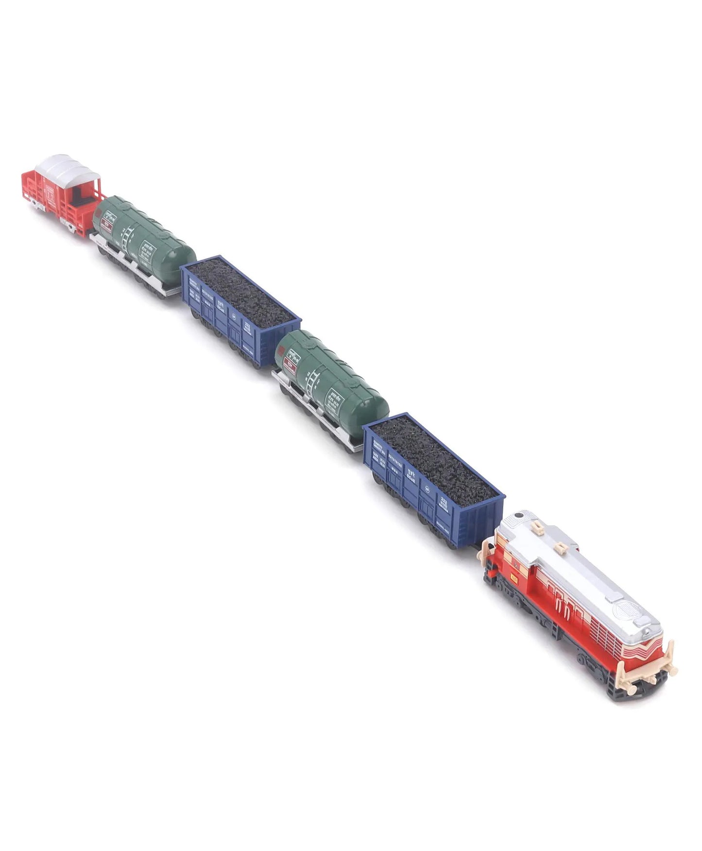 Centy Indian Cargo Train Toy Set with Track – Battery Operated Engine with Cargo Wagons, Tankers & Caboose | Light & Sound | Age 3+
