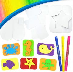 Imagi Make Stamp Art Ocean Activity Set | Wash & Reuse Colouring Craft Kit with 6 Ocean Animal Stamps & 3 Dual-Tip Stamp Pens | Creative Art & DIY Activity for Kids