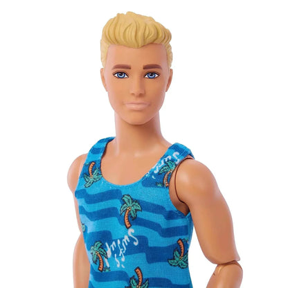 Barbie Ken Doll with Surfboard and Pet Puppy, Poseable Blonde Ken Beach Doll with Themed Accessories Like Towel - Jaiman Toys