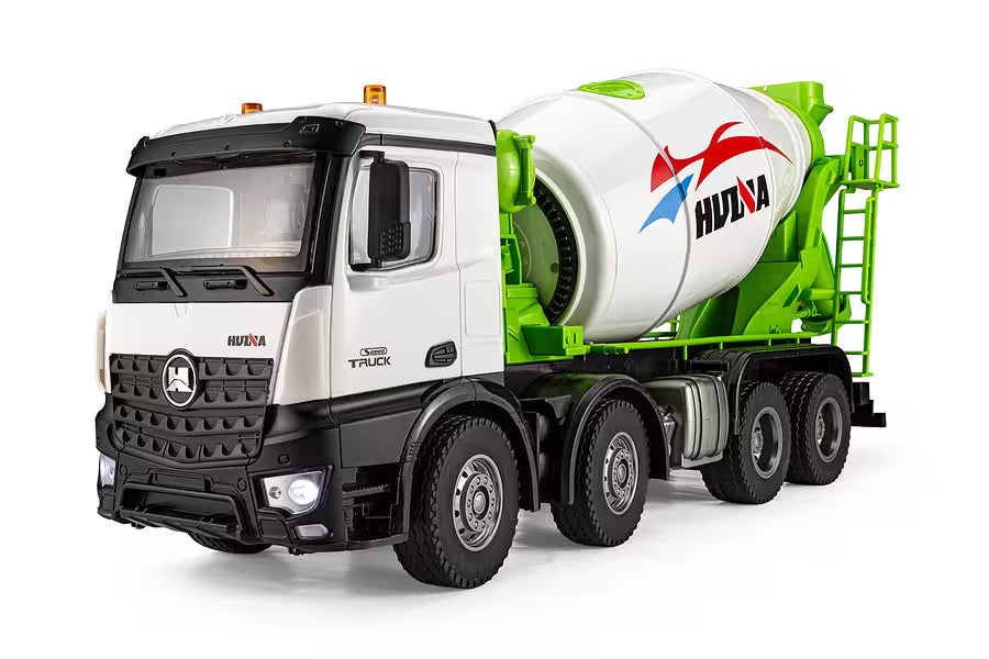 Huina 1537 1:14 Professional RC Alloy Concrete Mixer Truck | 12-Function 2.4GHz Remote Control Construction Vehicle with Rotating Drum, LED Lights & Rechargeable Battery