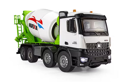 Huina 1537 1:14 Professional RC Alloy Concrete Mixer Truck | 12-Function 2.4GHz Remote Control Construction Vehicle with Rotating Drum, LED Lights & Rechargeable Battery