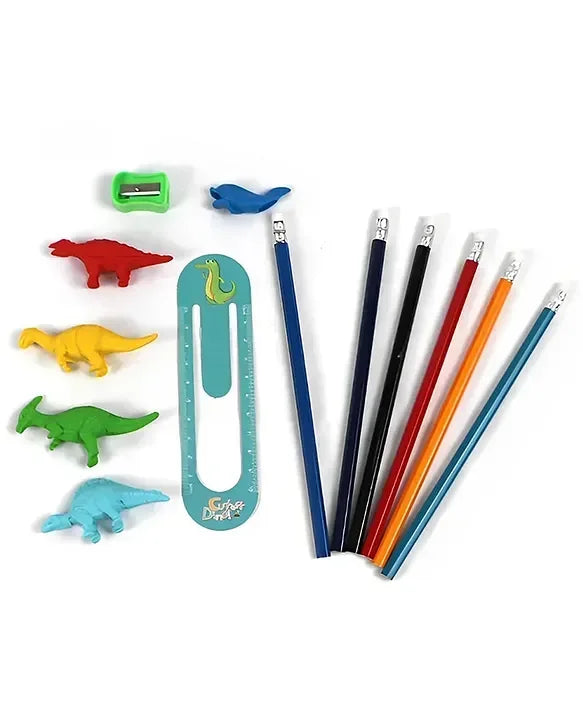 Little Tree Dinosaur Club Theme Pencil And Eraser 13 Pcs Combo Set - Jaiman Toys