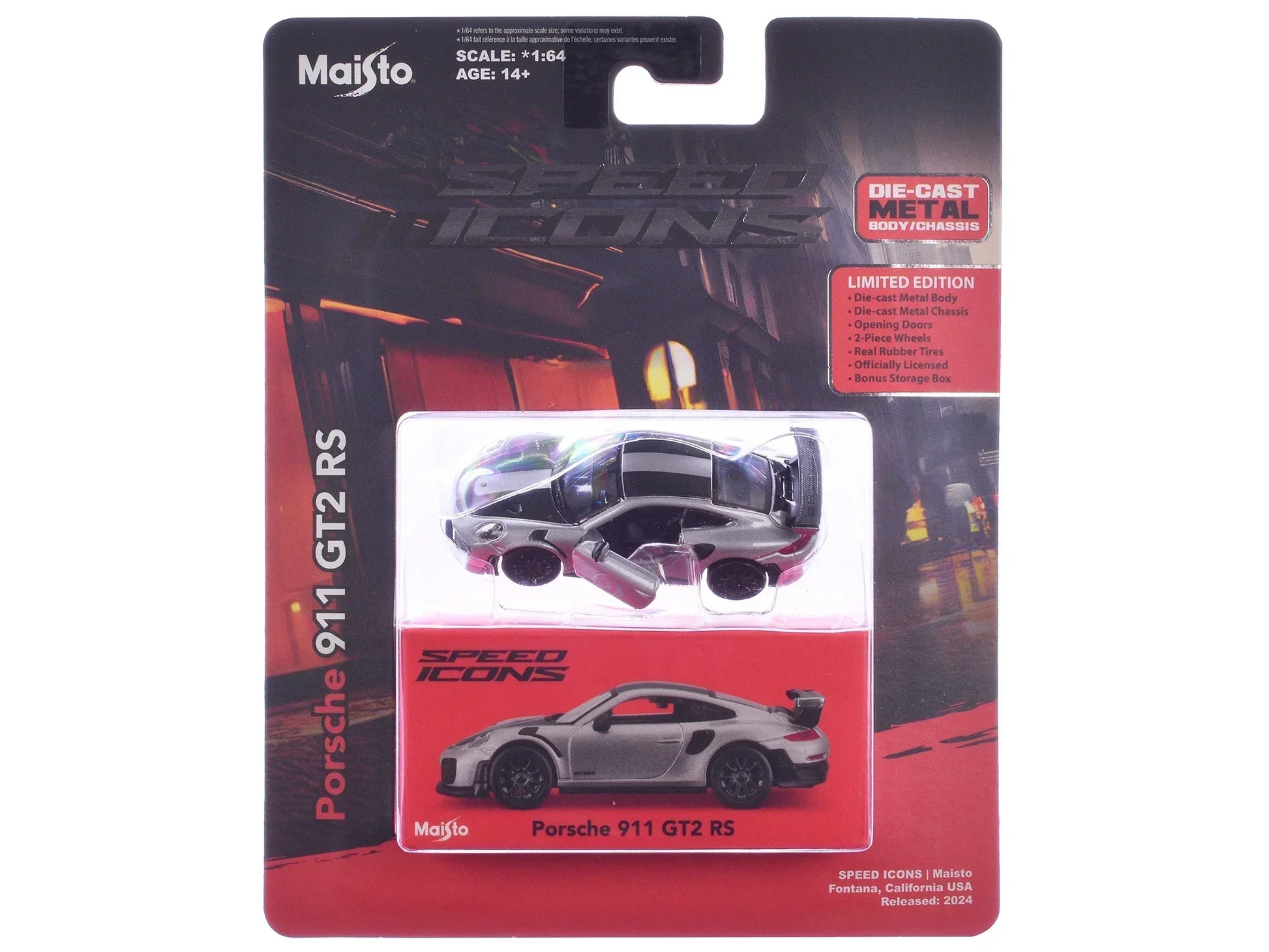 Porsche 911 GT2 RS – Silver Metallic w/ Carbon Stripes | Speed Icons Series 1:64 Diecast Model - Jaiman Toys