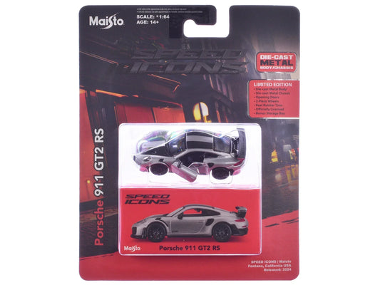Porsche 911 GT2 RS – Silver Metallic w/ Carbon Stripes | Speed Icons Series 1:64 Diecast Model - Jaiman Toys