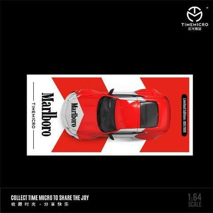 Time Micro Nissan 400Z Marlboro Figure Edition 1:64 Scale Diecast Model Car | Premium Metal Collector Car | Racing Livery | Display Base, Acrylic Case & Figure Included | 14+