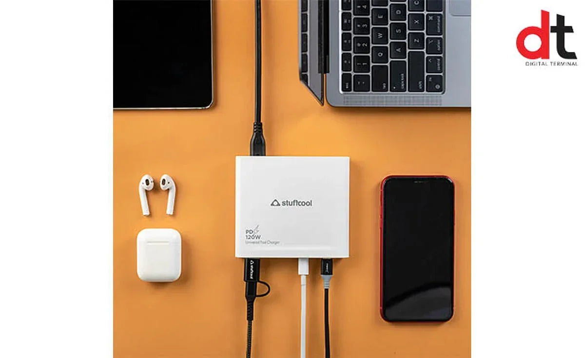 STUFFCOOL 100W Centurion 4 Port Charging Station with 2 USB C PD Ports, 2 QC3.0 USB A Ports Compatible with MacBook Pro 16", MacBook M1 Series, Ultrabooks, iPhones, Universal Fast Charger Camera Battery Charger (White) - Jaiman Toys