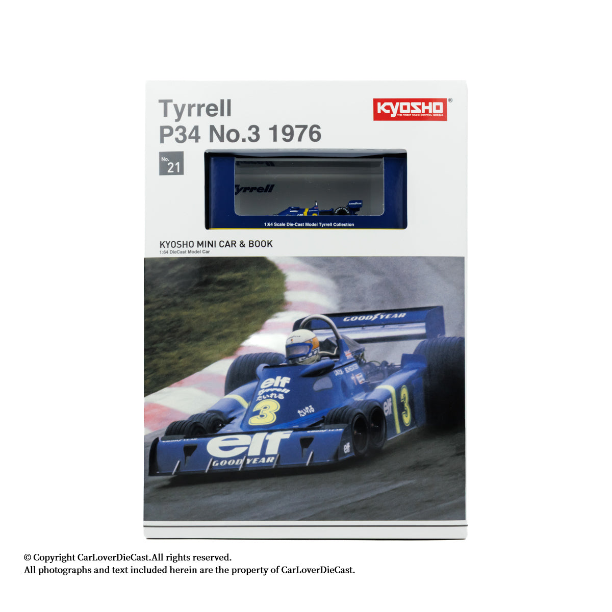 Kyosho 1:64 Tyrrell P34 No.3 1976 Die-Cast Formula Racing Car with Mini Book