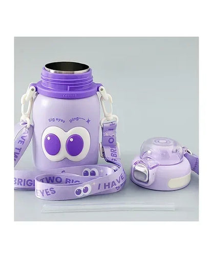 Cute Big Eyes Ding Insulation Cup Cartoon Portable Double Drinking Straw Cup 550 ML (Purple) - Jaiman Toys