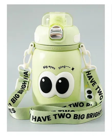 Cute Big Eyes Ding Insulation Cup Cartoon Portable Double Drinking Straw Cup 550 ML (Green) - Jaiman Toys